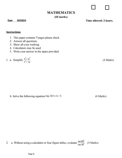 Image result for Mathematics Form 3 Question Paper Section B