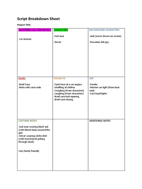 Image result for Contoh Script Breakdown Sheet