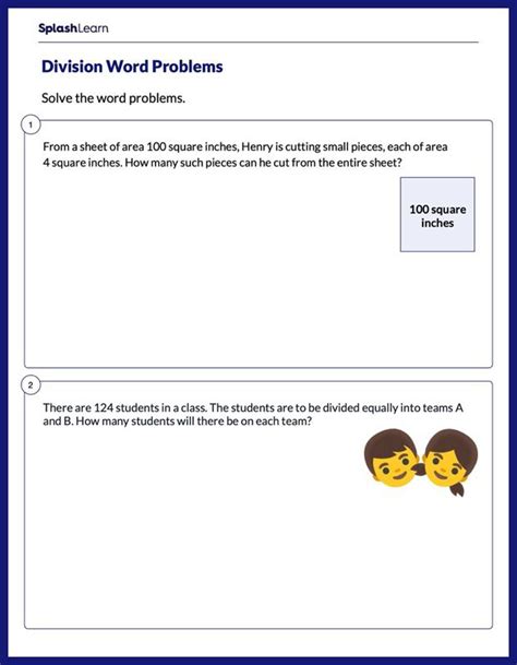 Image result for 4th Grade Division Word Problems Worksheet