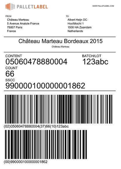 Toradh íomhá ar Example of Machine Readable Label On Pallet