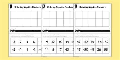 Toradh íomhá ar Ordering Negative Numbers Worksheet