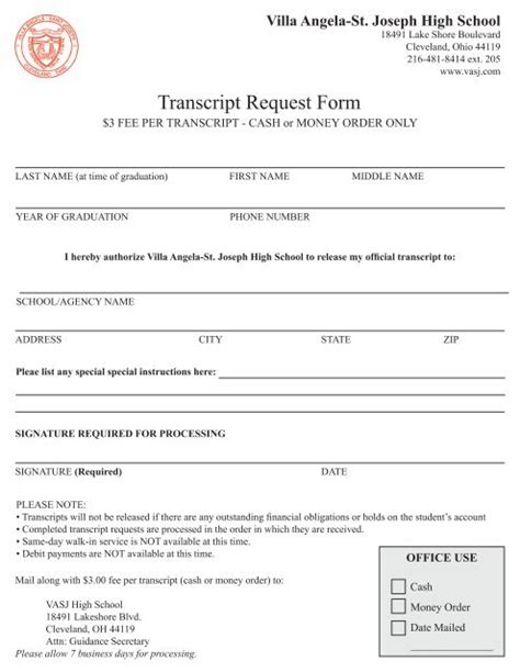 Image result for St. James Transcript Request Form