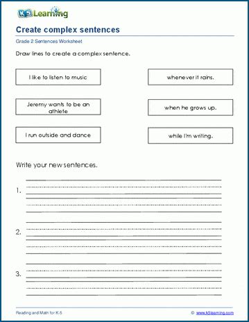 Image result for Complex Sentences Worksheet 3rd Grade