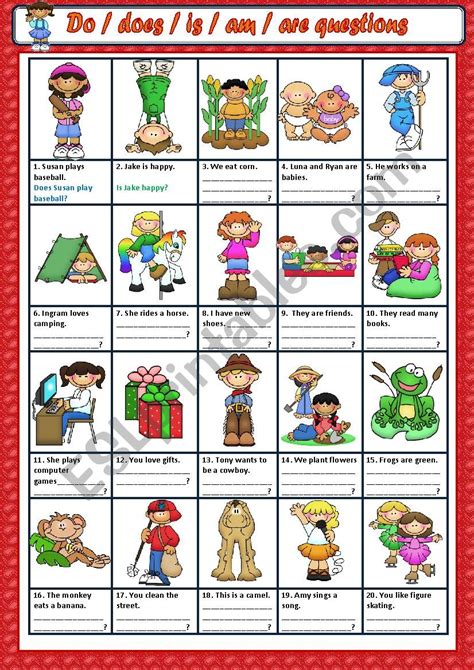 Afbeeldingsresultaten voor Worksheet Do/Does Questions