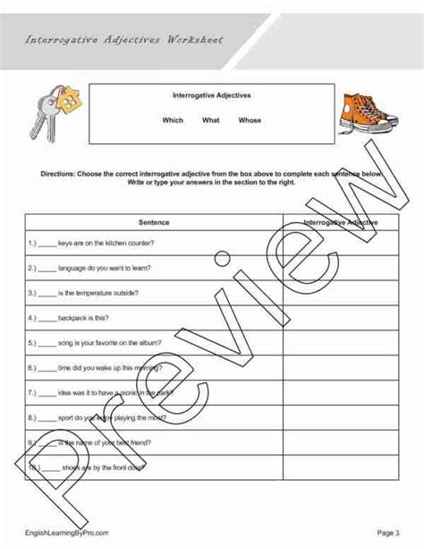 Image result for Interrogative Adjectives Worksheet