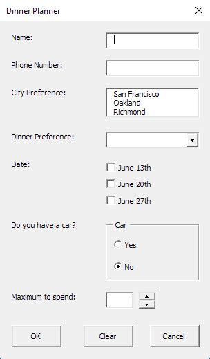 Image result for Excel VBA Userform Menu