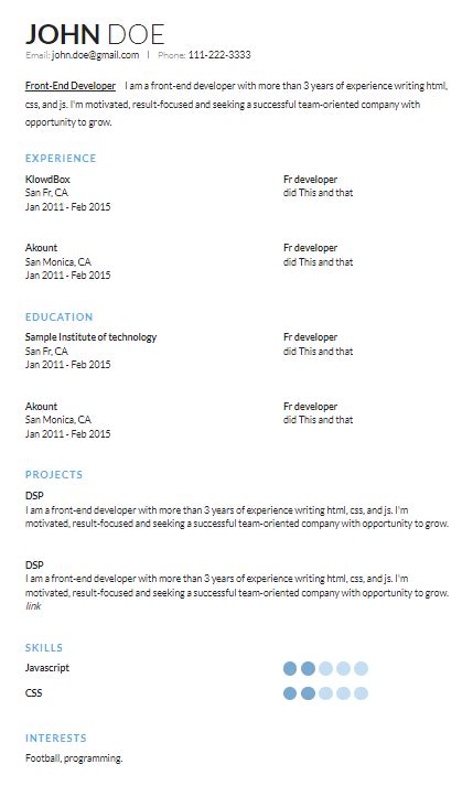 Image result for HTML Resume Template Code