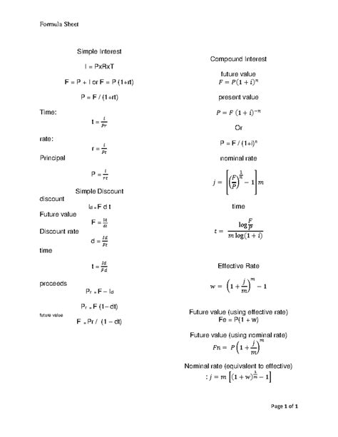 Business Math Formula Sheet Simple-Interest に対する画像結果