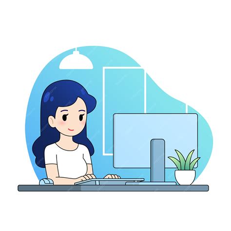 Premium Vector | Woman work with computer from home illustration, flat ...