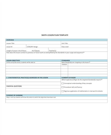Image result for Math Lesson Plan Template Word
