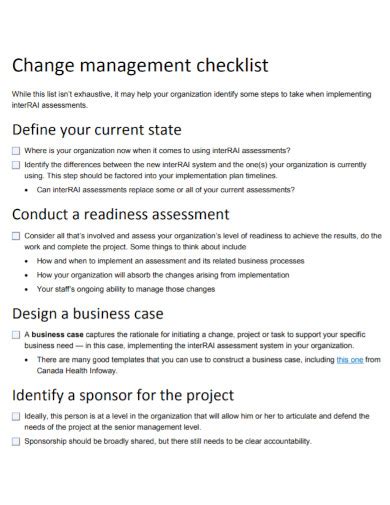 Toradh íomhá ar Change Management Checklist Example