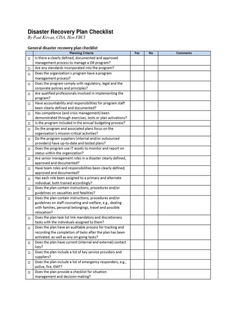 تصویر کا نتیجہ برائے Disaster-Recovery Checklist Template Excel