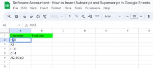 Toradh íomhá ar Subscript in Google Sheets