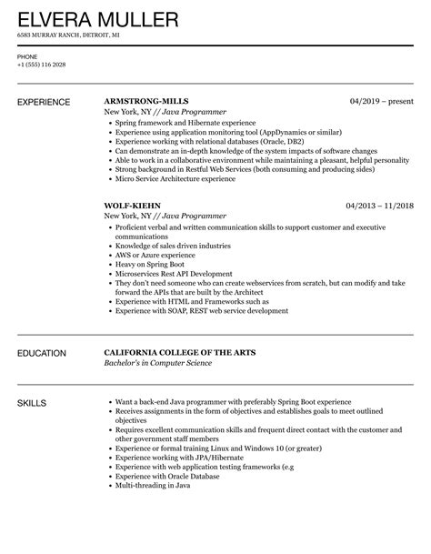 Toradh íomhá ar Java Programmer Resume Template