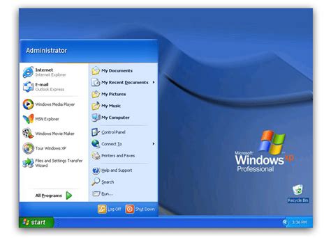 Toradh íomhá ar Windows XP Start Page