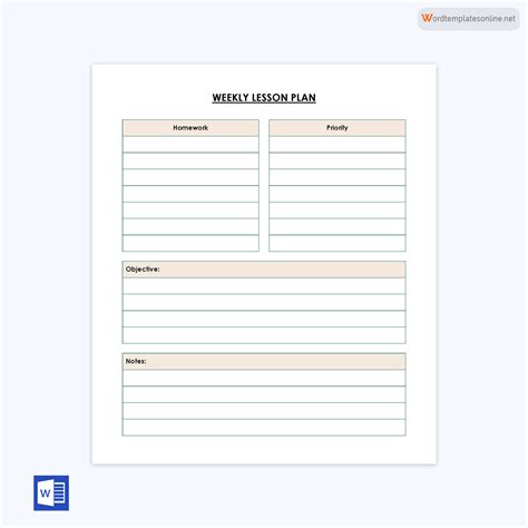 Toradh íomhá ar Weekly Lesson Planner Template