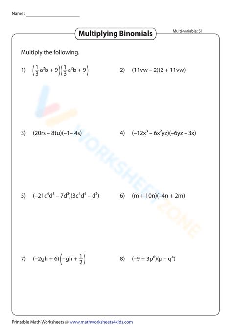 Image result for Multiplying Binomial by Trinomial Worksheet