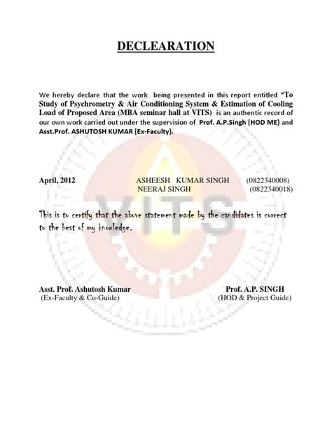 Image result for Example of Declaration in Research Project