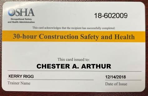 Image result for OSHA Card Example