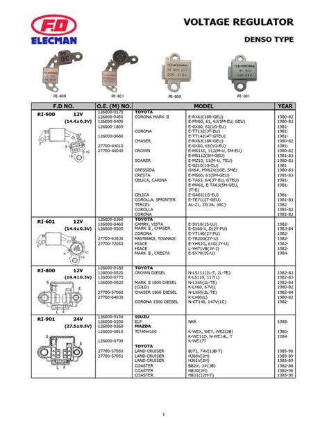 Image result for Denso Voltage Regulator Compatibility Chart