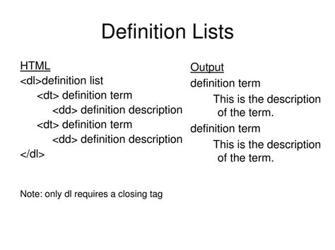 Image result for Definition List in HTML