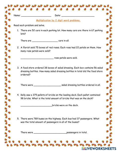 Image result for Worksheets Multipying 2-Digit by 1 Digit Word Problems