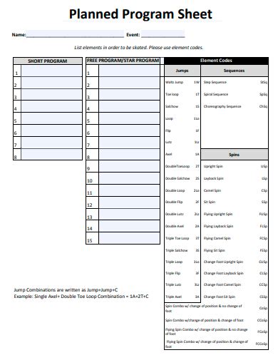 Toradh íomhá ar Example of Program Sheets