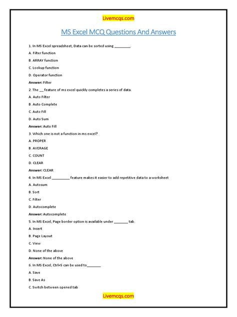 Image result for Excel Basic MCQs