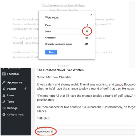 Image result for Comand to Do Word Count in Docs