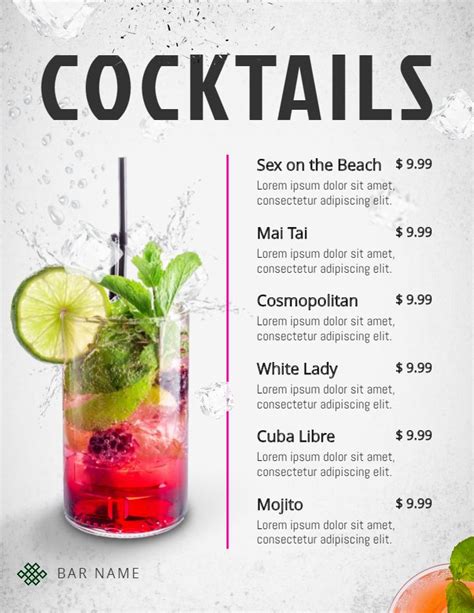 Image result for Mocktail Counter Menu Design