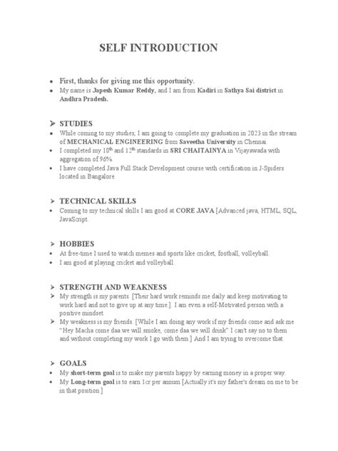 Image result for Self Introduction in Written Format