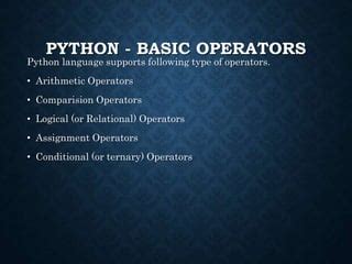 Image result for Python Operators PPT
