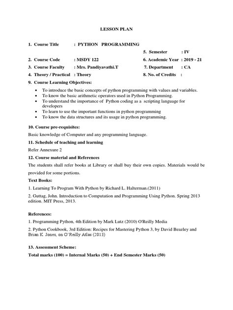 Image result for Python Preparation Plan Template