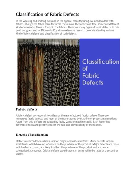 Classification of Fabric Defects | PDF | Textiles | Yarn