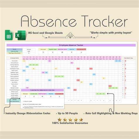 Toradh íomhá ar Absence Tracking Template