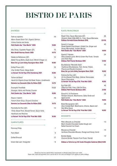 Image result for Bistro Restaurant Menu