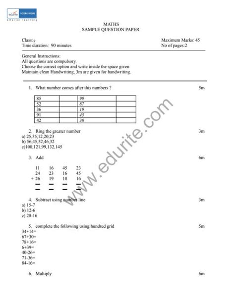 Image result for Question Paper Format for Class 2