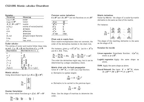 Image result for Matrix Calculus Cheat Sheet