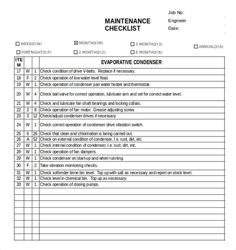 Image result for Machine Maintenance Checklist PDF