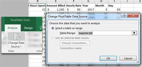 Toradh íomhá ar Change Data Source PivotTable