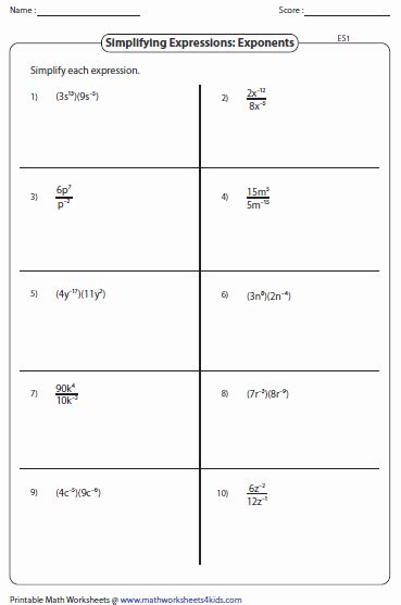 Toradh íomhá ar Simplifying Negative Exponents Worksheet