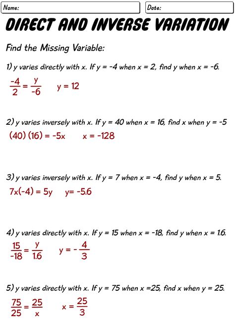 Image result for Direct Variation Worksheet