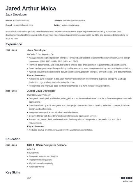 Image result for Java Developer Resume 2 Years Experience