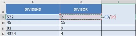 Image result for How to Create a Division Formula Excel