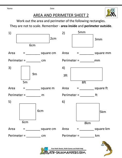 3rd Grade Math Worksheets Area and Perimeter に対する画像結果
