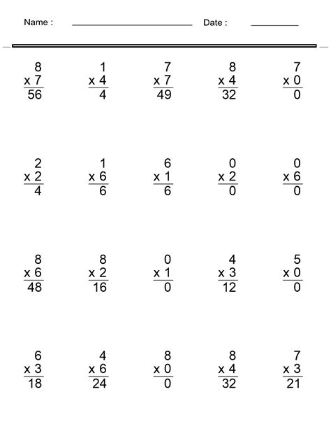 Image result for PDF Worksheet On Multiplication Single Digit