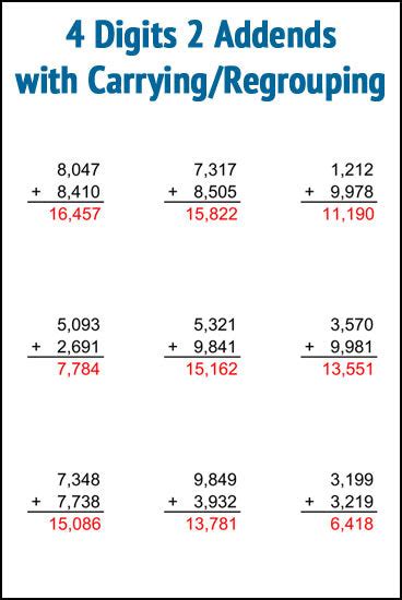 Image result for Addition 4 Digit with Carrying Worksheet