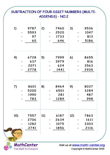 Toradh íomhá ar Subtraction of Four Digit Numbers