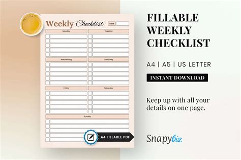 Image result for Weekly Checklist Printable