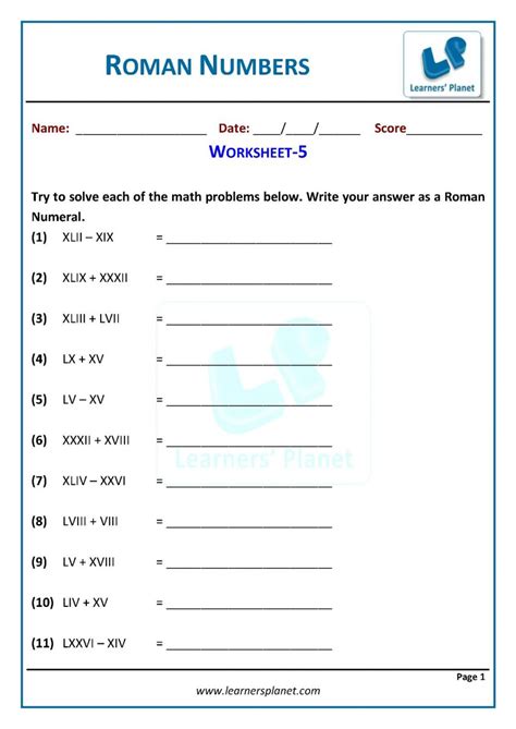 Class 4 Maths Roman Numerals Worksheet に対する画像結果